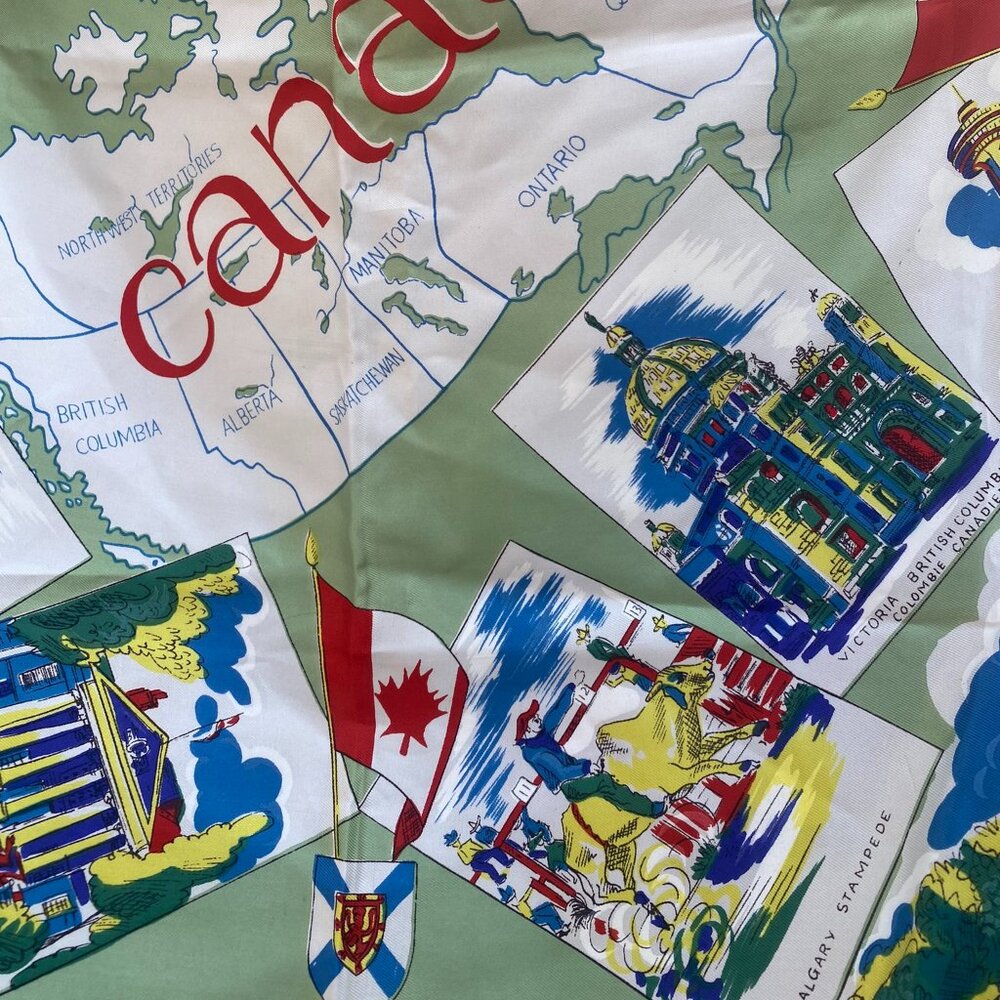 Vintage 1967 Canada Centennial Souvenir Scarf | Hand Printed Hand Rolled - Picture 4 of 13